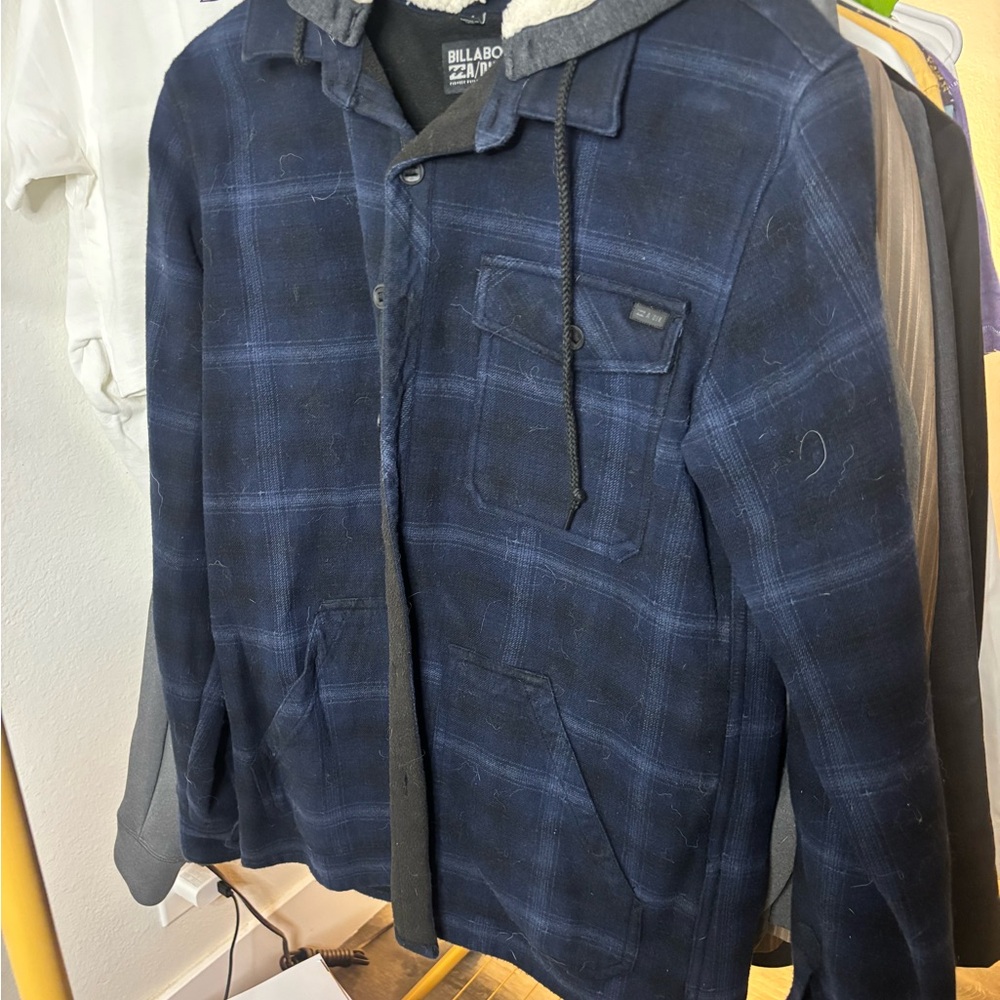 Billabong Men's Navy Plaid Shirt Jacket